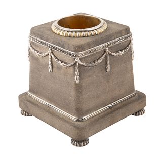 A FABERGE SILVER-MOUNTED SANDSTONE MATCH HOLDER, MOSCOW, 1899-1908
