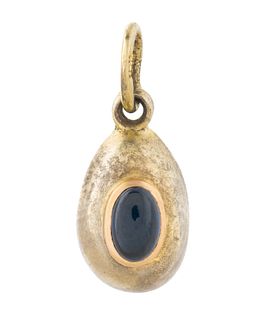 A RUSSIAN GOLD-MOUNTED SILVER AND SAPPHIRE MINIATURE EASTER EGG PENDANT