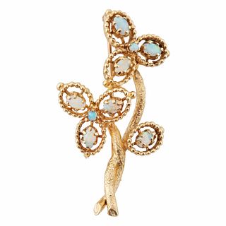 14K GOLD FLORAL BROOCH WITH OPAL
