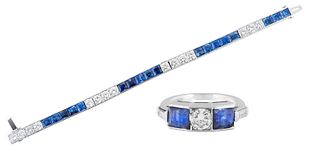 SAPPHIRE AND DIAMOND BRACELET AND RING SET