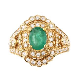 EMERALD AND DIAMOND 14KT GOLD RING
