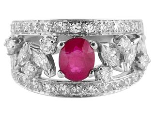 14K WHITE GOLD RUBY AND DIAMOND RING