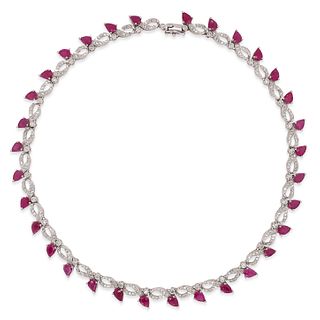 18KT WHITE GOLD AND RUBY DIAMOND NECKLACE