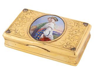 A GOLD AND ENAMEL SNUFF BOX, LIKELY SWISS, 19TH CENTURY 