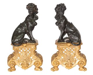 A PAIR OF BELGIAN LOUIS XIV STYLE GILT BRONZE ANDIRONS, COSTERMANS, LATE 19TH CENTURY