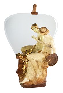 PAINTED ALABASTER SCULPTURE AND MIRROR, REPRODUCTION RESERVE
