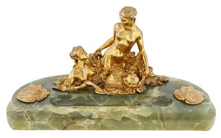 AN ONYX INKWELL WITH ORMOLU MOUNTS BY ALEXANDRE CLERGET (FRENCH 1856-1931)