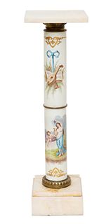 STONE AND ENAMEL PEDESTAL WITH ALLEGORICAL MUSICAL SCENES