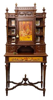 FRENCH NEOCLASSICAL REVIVAL CARVED WALNUT HAND-PAINTED DISPLAY CABINET, MIDDLE 19TH CENTURY
