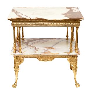 FRENCH GILT-BRONZE VARIEGATED MARBLE INSET TABLE, EARLY 20TH CENTURY