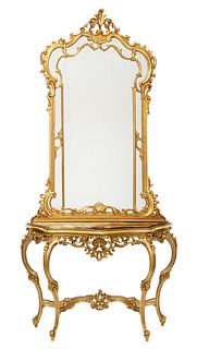 A FRENCH REGENCE-REVIVAL STYLE CONSOLE TABLE WITH PIER MIRROR, 19TH CENTURY