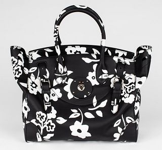Ralph Lauren Black & White Floral Ricky 33 Handbag