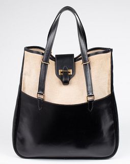 Hermes Leather And Canvas Tote Bag