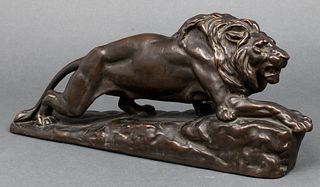 After Bonheur "Lion L'Affut" Copper-Clad Sculpture