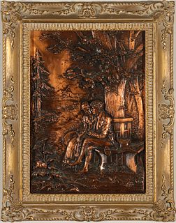 Continental Copper Relief Plaque w Figural Scene