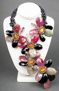 Vilaiwan Dyed Stone & Crystal Floral Necklace