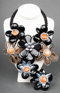 Vilaiwan Agate Crystal and Onyx Floral Necklace