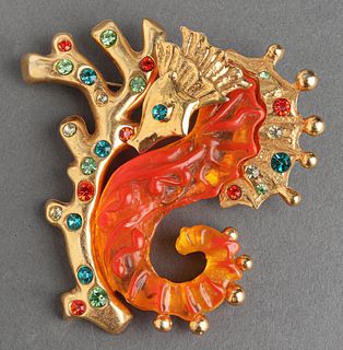 Christian Lacroix Carved Resin Seahorse Brooch