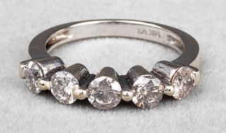 Vintage 14K White Gold & Five Diamond Ring