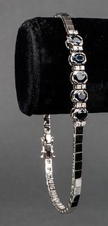 14K White Gold Sapphire & Diamond Bracelet