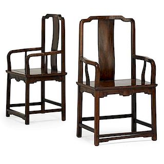 PAIR OF CHINESE HUANGHUALI ARMCHAIRS