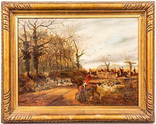 Sylvester Martin English Hunt Scene Oil, 19th C.