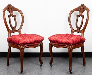 Continental Shield-Back Carved Side Chairs, Pr