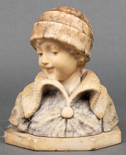 Art Deco Carved Marble Bust Of A Girl