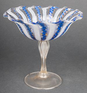 Venetian Murano Latticino Glass Compote