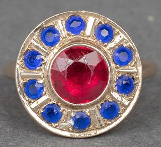 Edwardian 14K Two-Tone Gold Ruby & Sapphire Ring