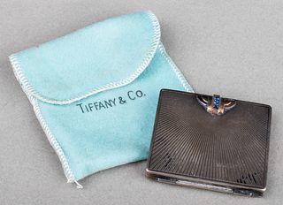 Tiffany & Co. Silver & 14K Gold Sapphire Compact