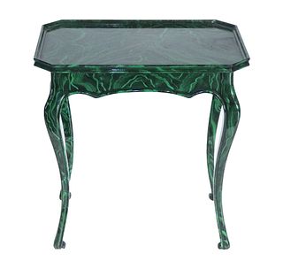 Tony Duquette Manner Painted Faux Malachite Table