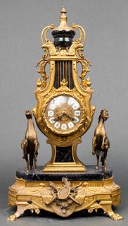 Italian Napoleon III Style Lyre Form Mantel Clock