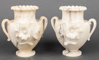 Neoclassical Manner Carved Alabaster Urns, 2