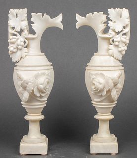 Neoclassical Manner Carved Alabaster Urns, 2