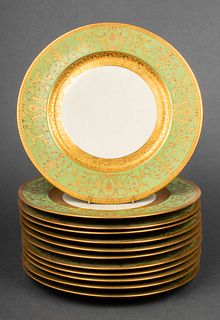 Heinrich Selb Gilt Decorated Porcelain Plates, 12