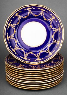Ovington Bros. Gilt Decorated Porcelain Plates, 12