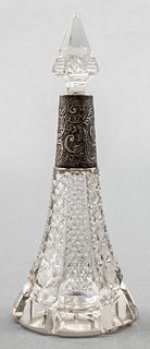 Edwardian Perfume Flask W Embossed Silver Collar