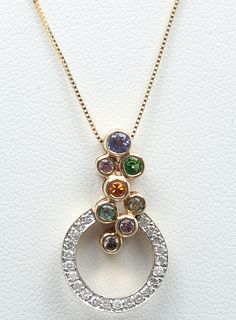 14K Yellow Gold Colored Stones & Diamond Necklace