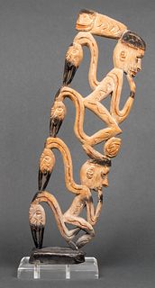 Tribal Figural & Bird Carved Wood Sculpture