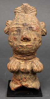African Pottery Figure Fragment W Headdress