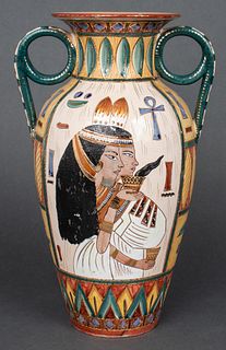 Deruta Italy Egyptian Revival Pottery Vase