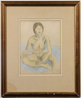 Raphael Soyer "Seated Nude" Mixed Media Drawing