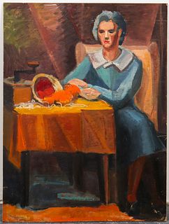 Frances Pestow "Woman at Table" Oil on Board