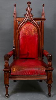 Antique Gothic Revival Bishop's Chair