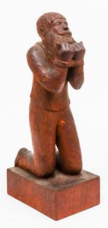 Signed Kahan "Kneeling Prisoner" Wood Sculpture