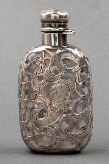 Glass Perfume Bottle with Silver Overlay