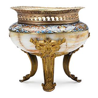 FRENCH CHAMPLEVE GILT-BRONZE AND ONYX URN