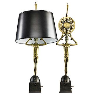 PAIR OF ART DECO BRASS FIGURAL LAMPS