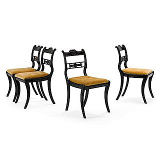 SET OF FOUR REGENCY BRASS INLAID SIDE CHAIRS